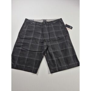 Fox Essex Shorts Mens 34 Black Plaid Chino 11" Inseam Casual Cotton Polyester